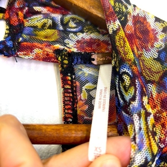 Free People - All Dolled Up Black Floral Print Mesh Long Sleeve Crop Top Size XS - Picture 11 of 15